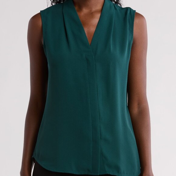 NORDSTROM RACK V-Neck Sleeveless Woven Shell TopGREEN PONDEROSA, Size Small - Picture 1 of 6